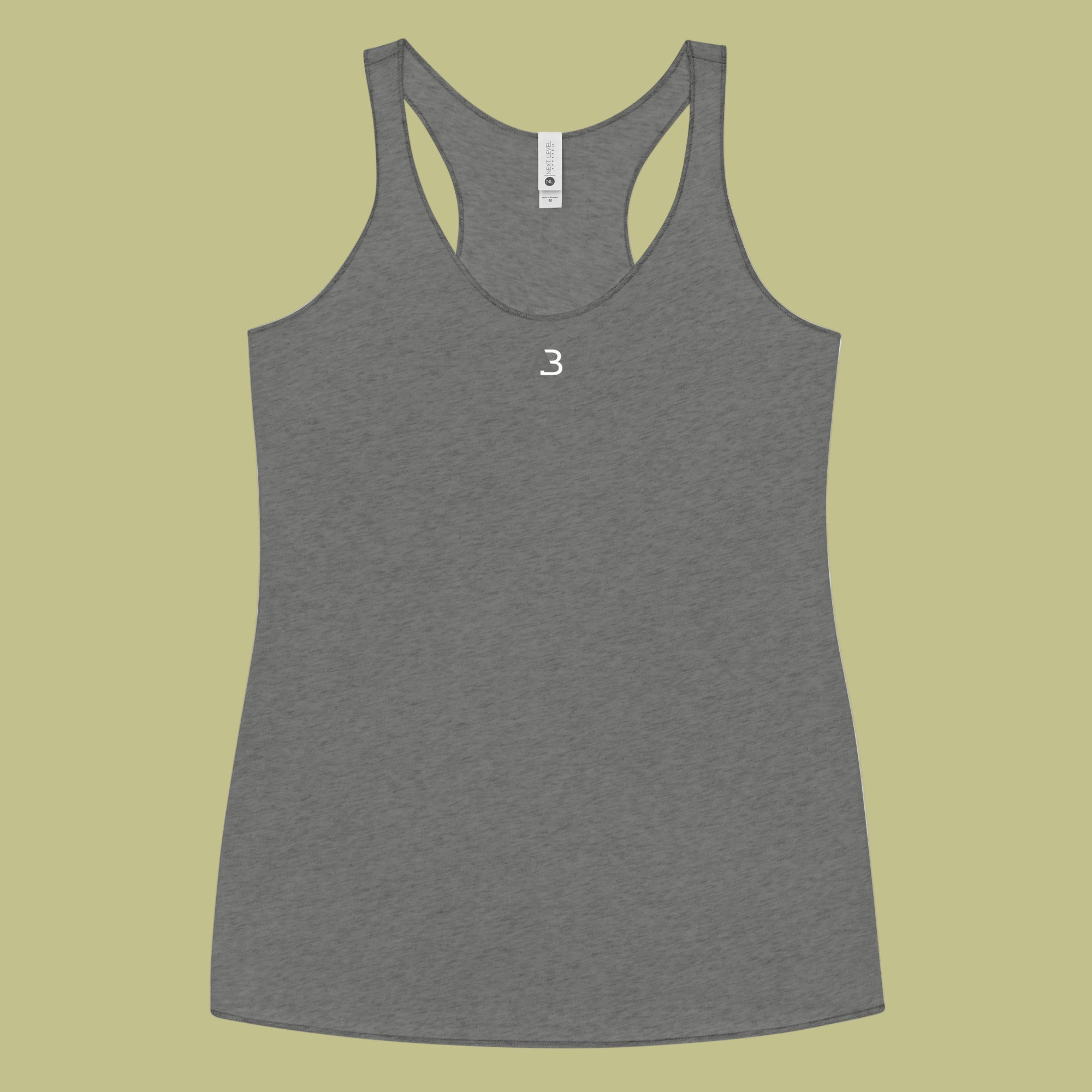 Gray tank top with a number '3' on a light green background
