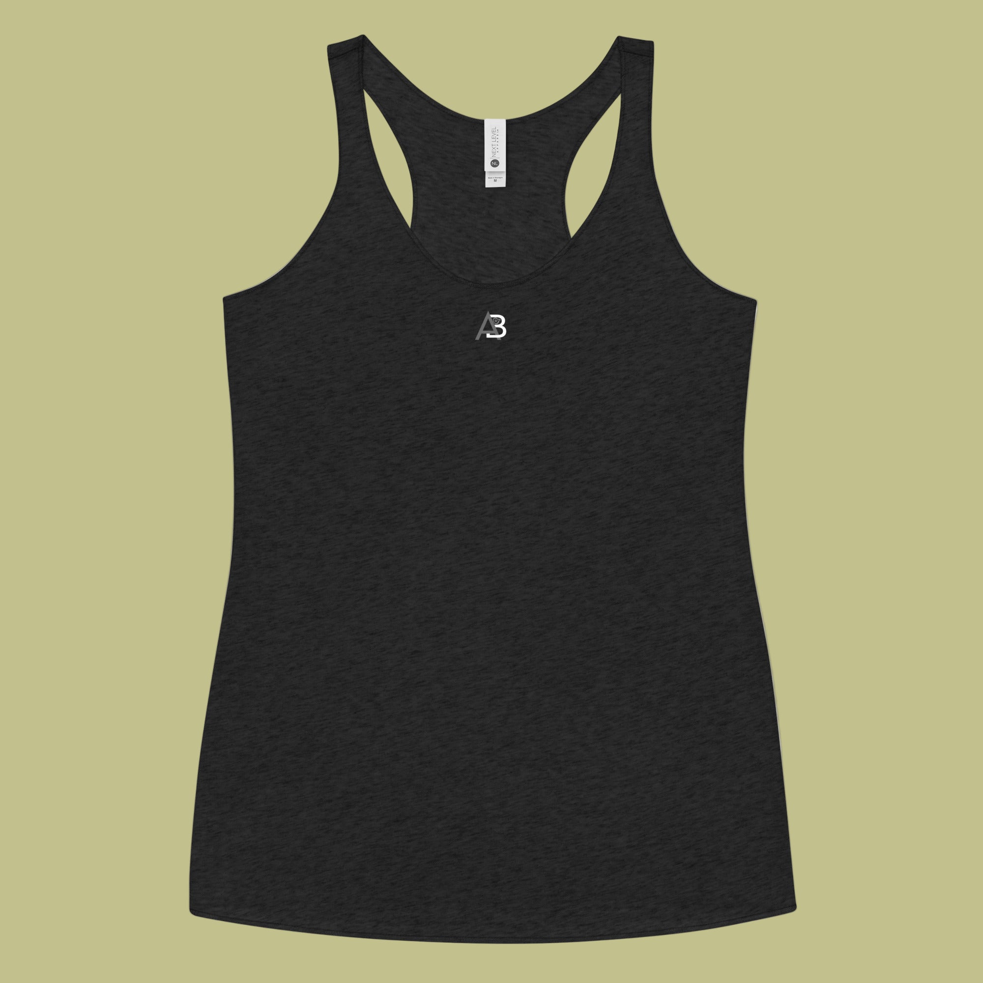 Black tank top with a logo on a white background
