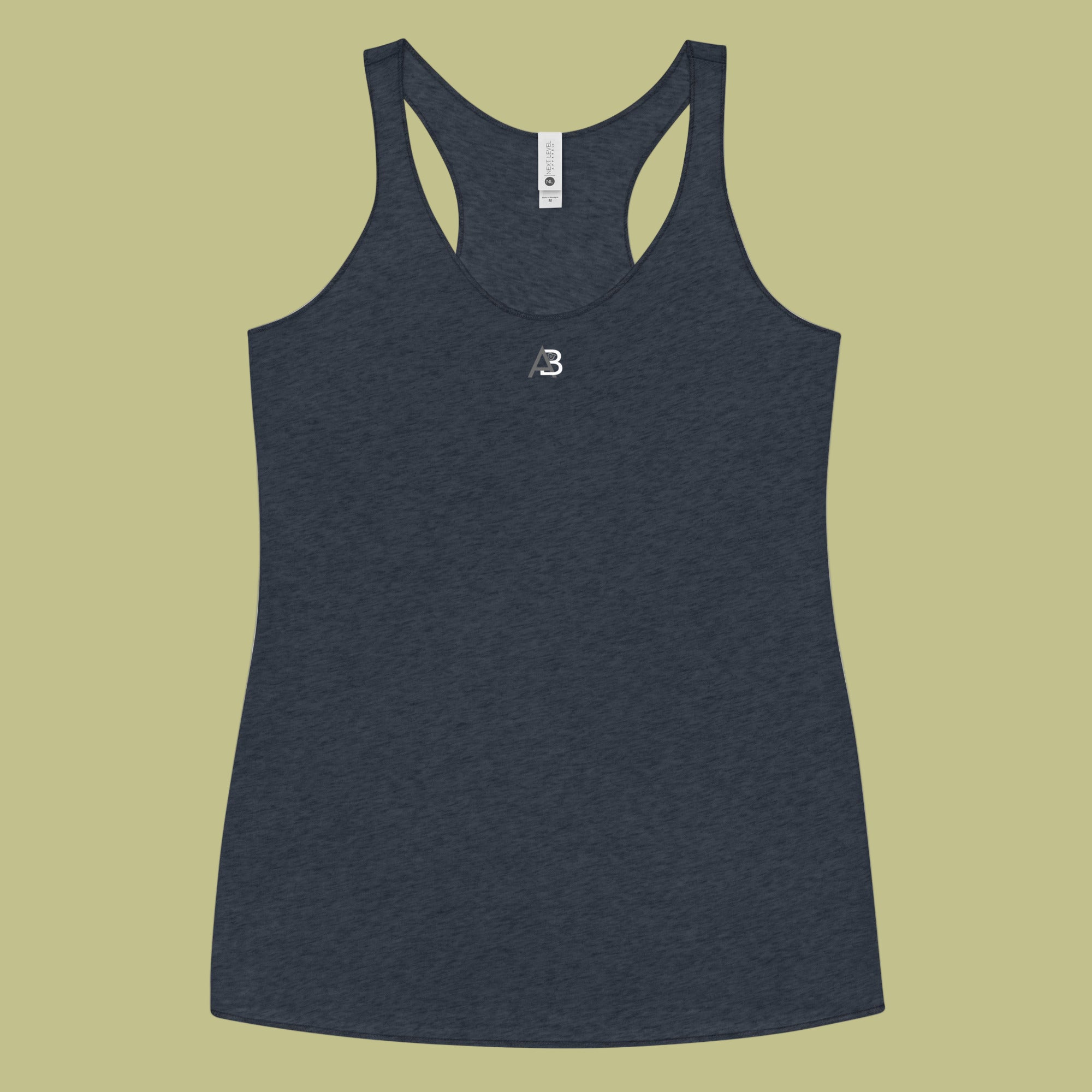 Navy tank top with a brand logo on a white background
