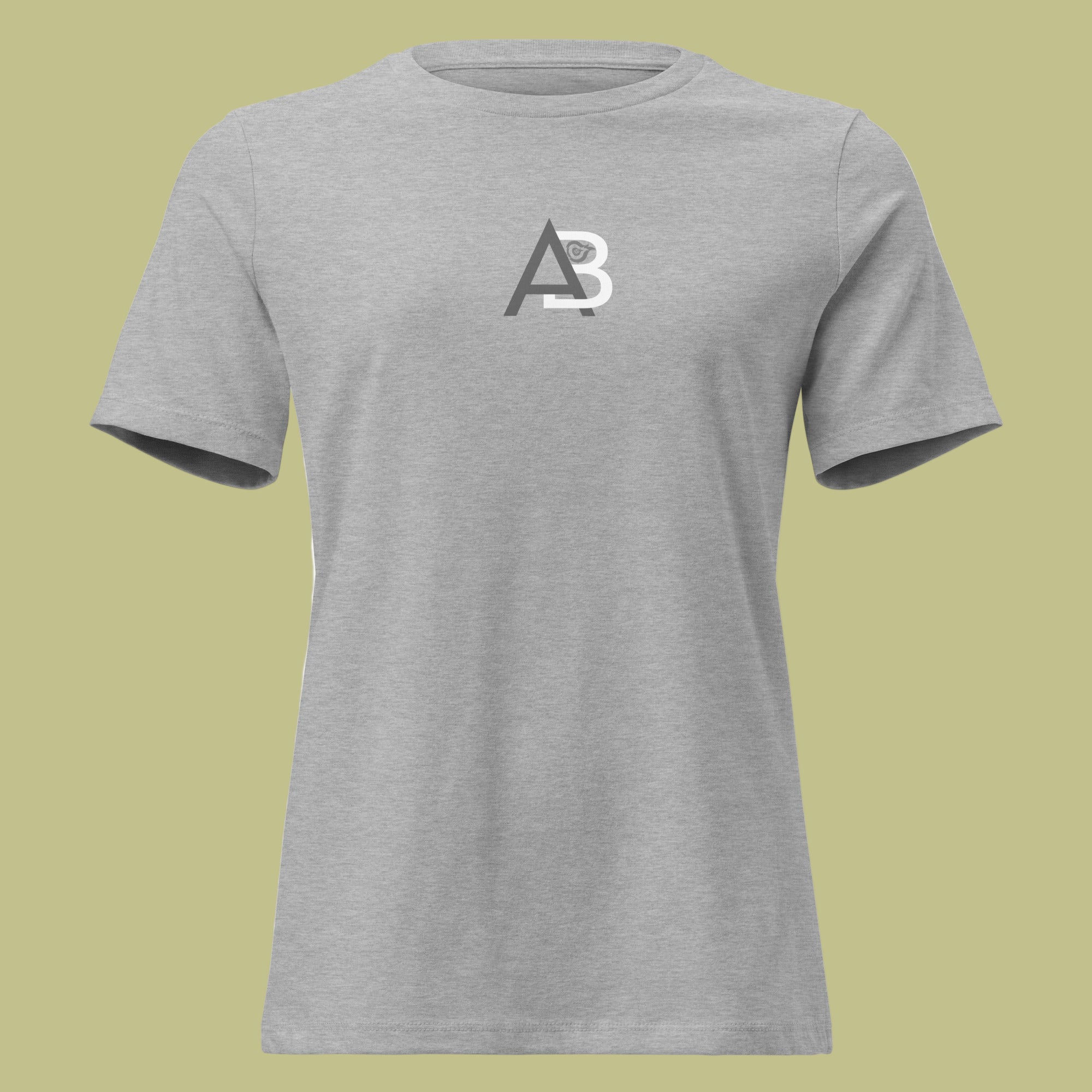 Gray t-shirt with a logo on the chest against a white background