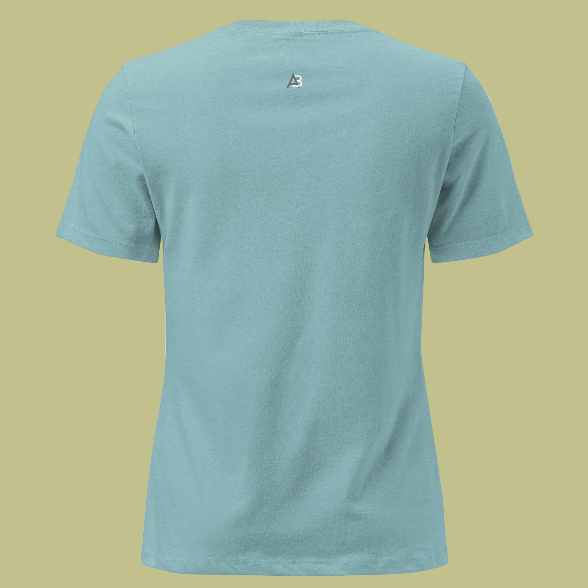 Light blue t-shirt with a small logo on the chest against a white background