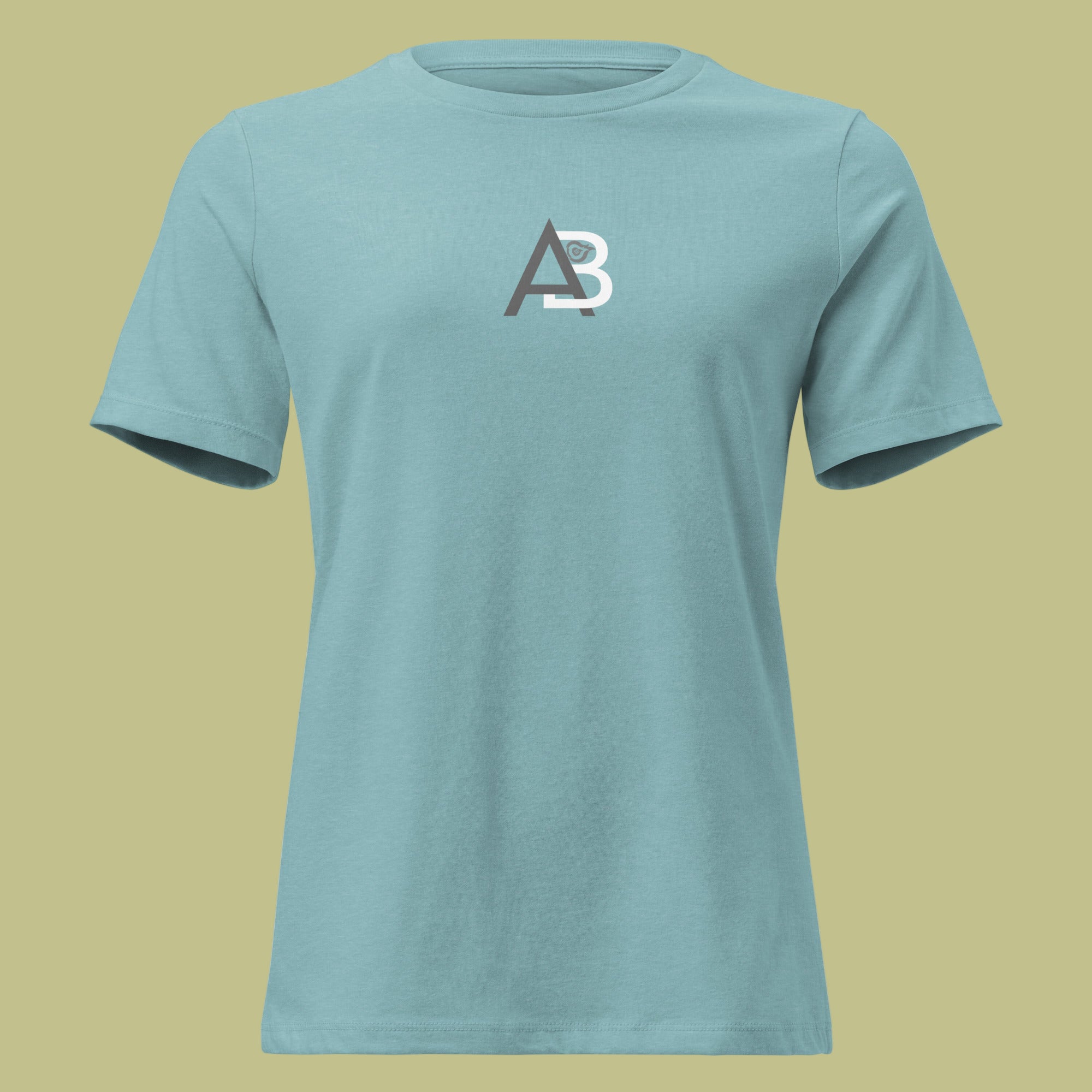 Light blue t-shirt with a logo on the chest against a white background